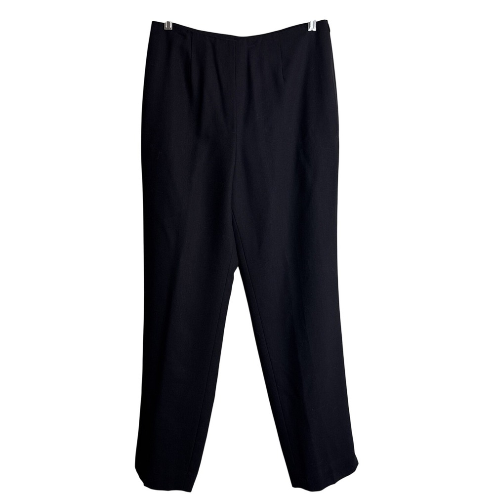 Ann Taylor Wool Trouser Pants Size 10 Black Minimalist Side Zip Corporate Sleek